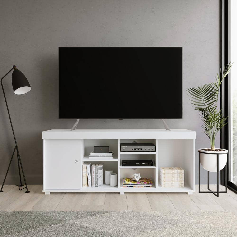 TV Stand for TVs up to 65" with Storage White - Techni Mobili: Modern Console, Open Shelves, Cable Management
