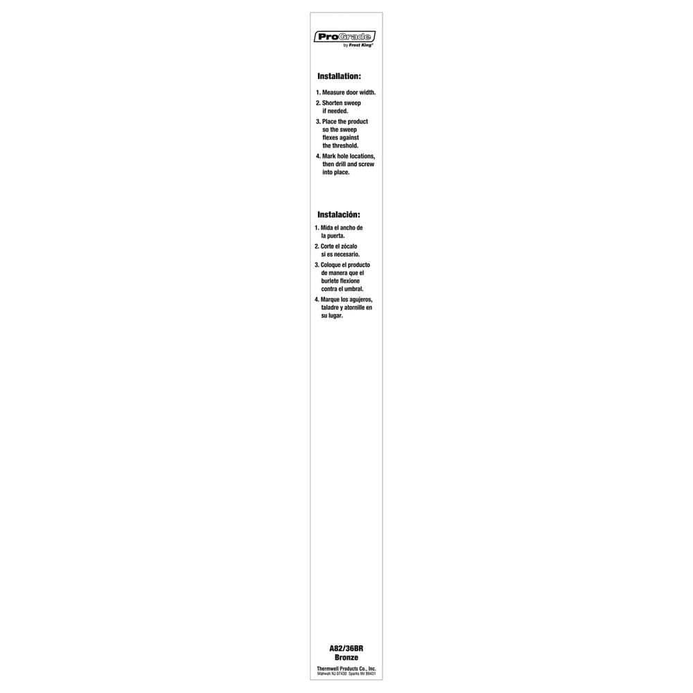 Frost King A82/36BR Extra Wide Heavy Duty Alum/Vinyl Door Sweep, 2-3/8in Wide x 36in Long, Bronze