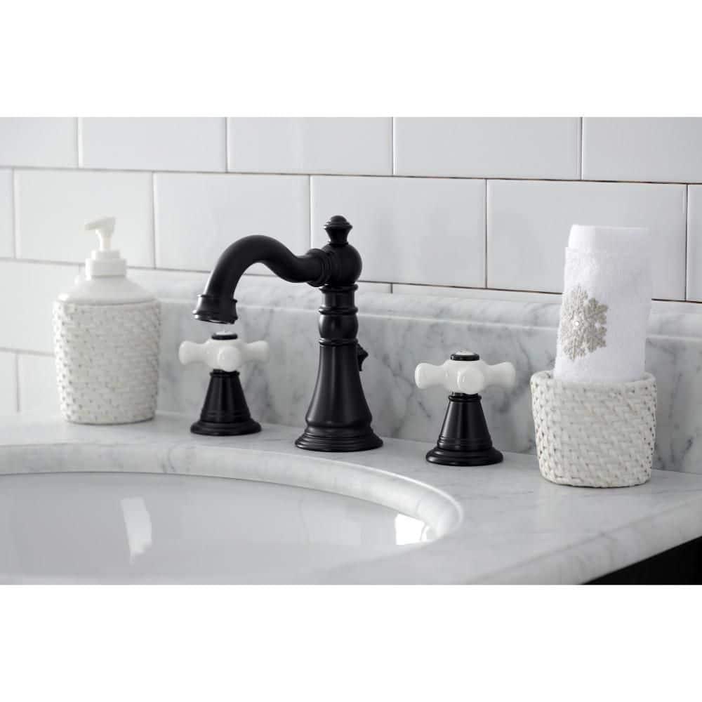 Kingston Brass FSC1970APX American Classic Widespread Bathroom Faucet with Brass Pop-Up, Matte Black