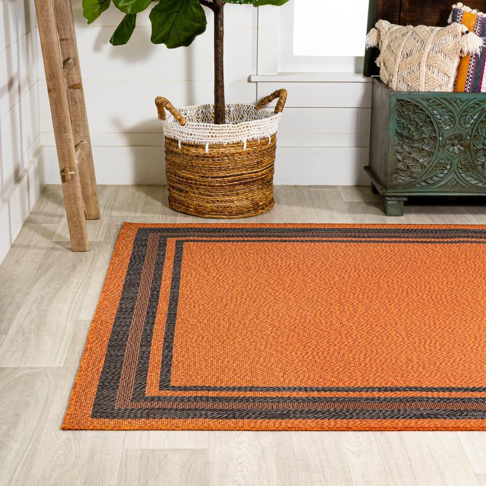 3' x 5' James Modern Border Stripe Indoor/Outdoor Area Rug, Orange/Dark Gray - JONATHAN Y