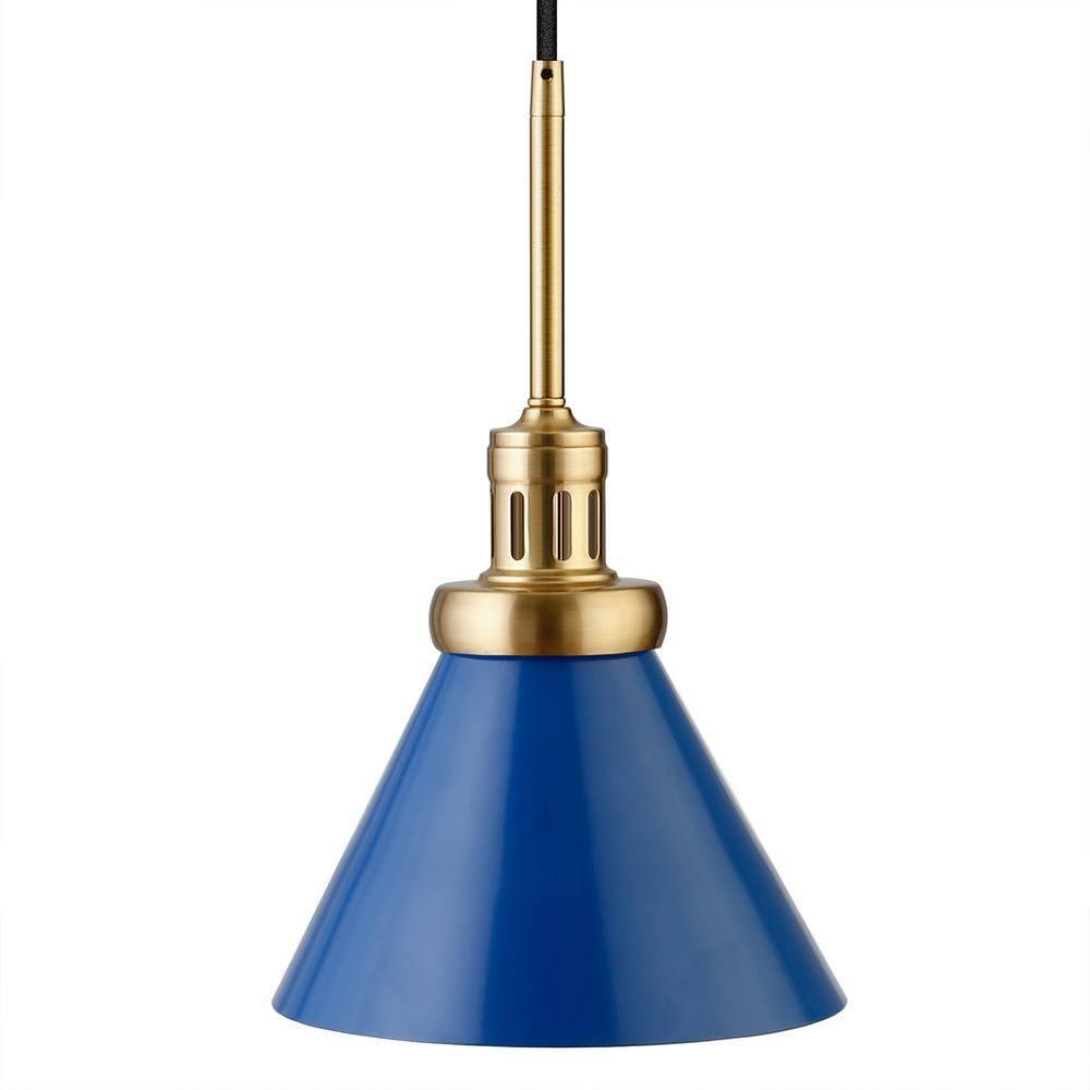 Evelyn&Zoe 8" Blue/Brass Metal Pendant