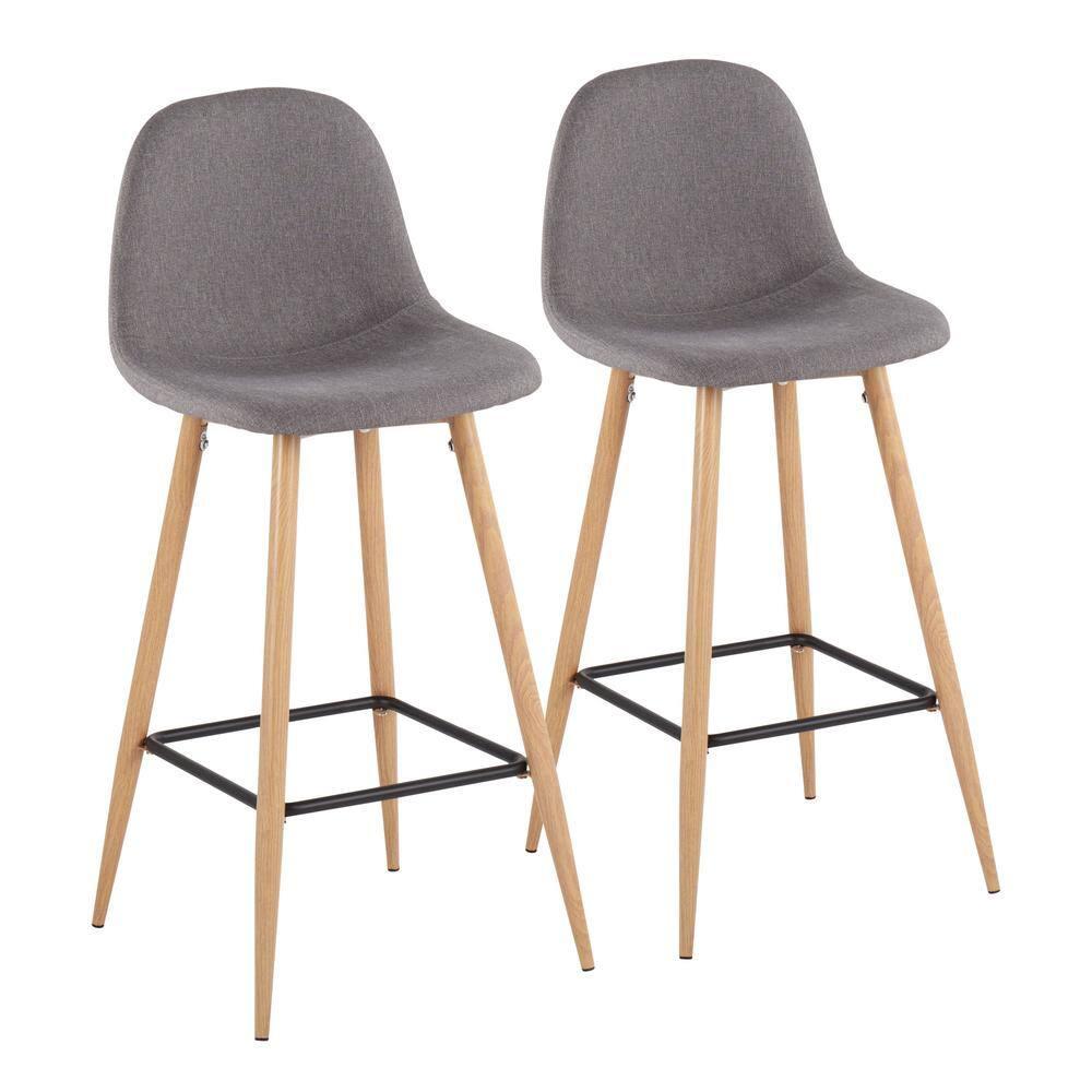 Set of 2 Pebble Metal Polyester Barstools Natural/Charcoal - LumiSource: Steel Frame, Tapered Legs, Comfy Seat