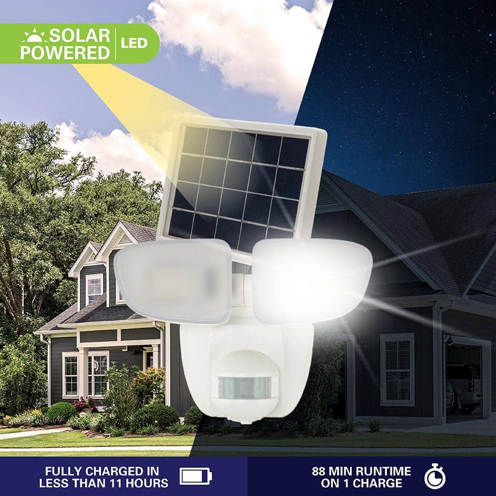 HALO Solar Outdoor LED Flood Light with 180 Degree Motion Sensor Flood & Security Twin Head Light 1000 Lumens White