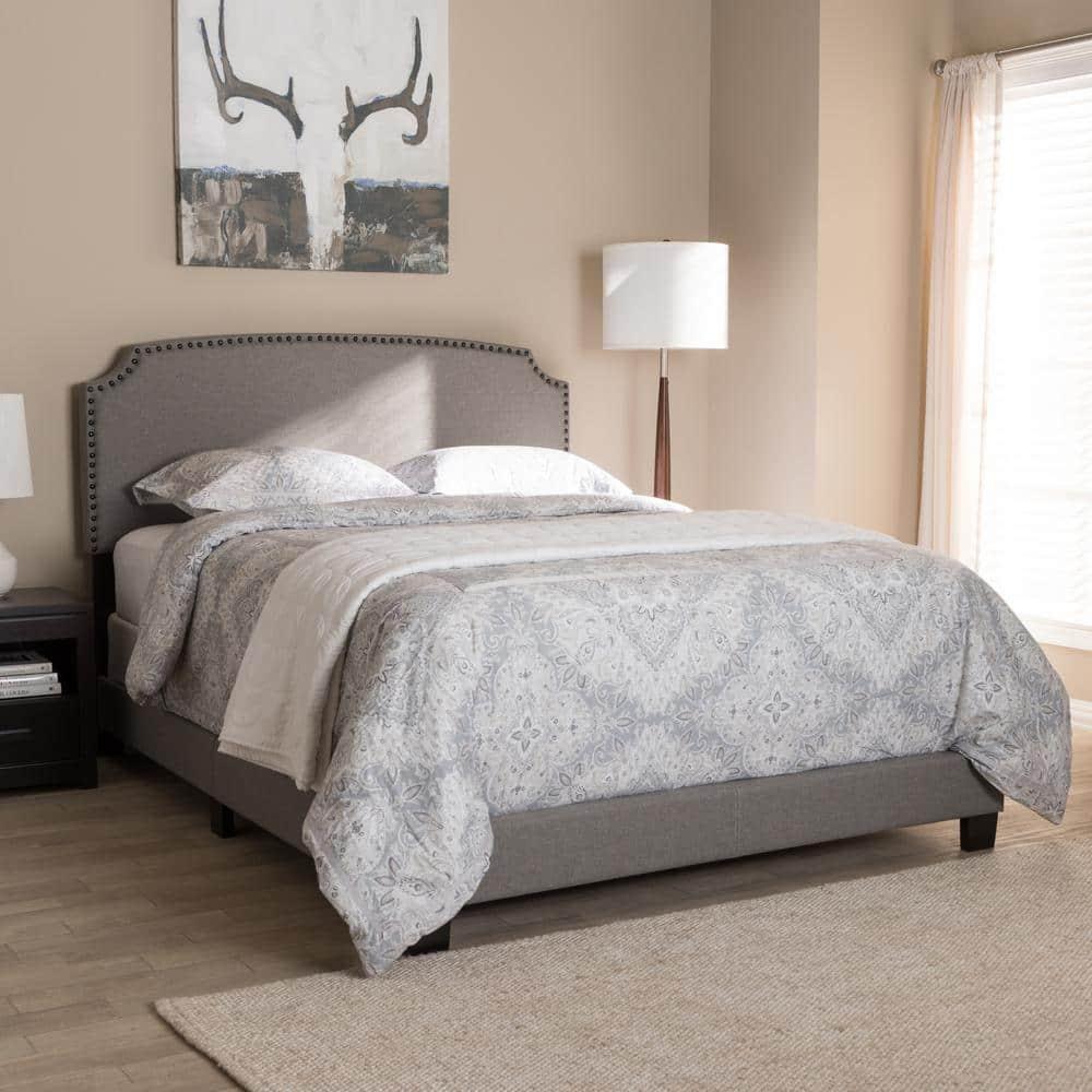 Queen Odette Upholstered Bed with Nailhead Trim - Baxton Studio: Hardwood Frame, Polyester Fill