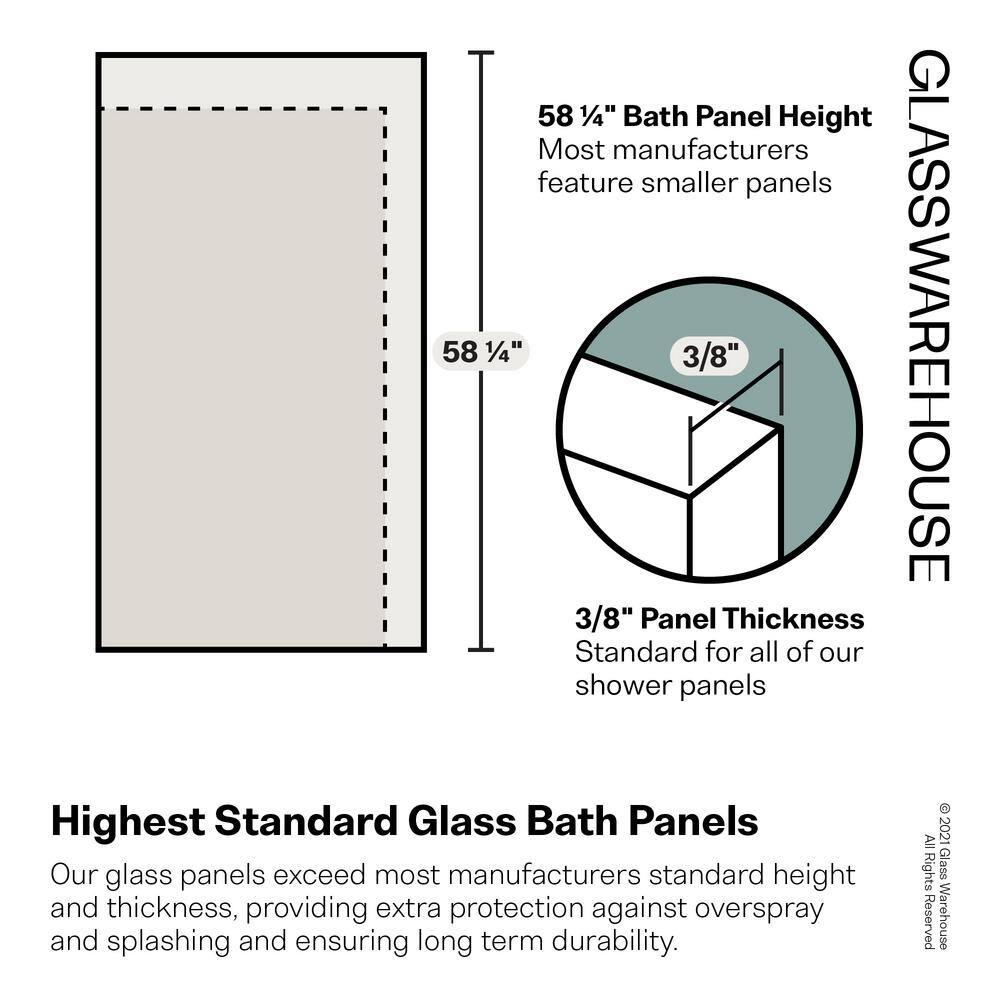 34" W. x 58.25" H in. Frameless Glass Hinged Bathtub Door