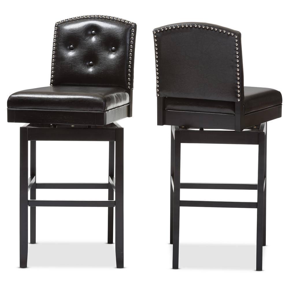 Baxton Studio Ginaro Modern and Contemporary Dark Brown Faux Leather Button-tufted Upholstered Swivel Bar Stool (Set of