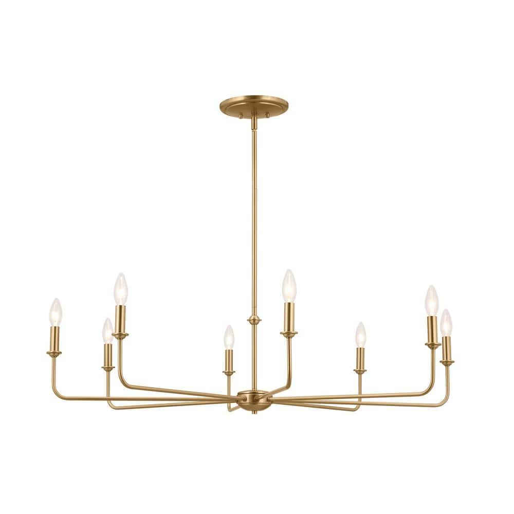 Classic 8 Light Chandelier with White Linen Shades