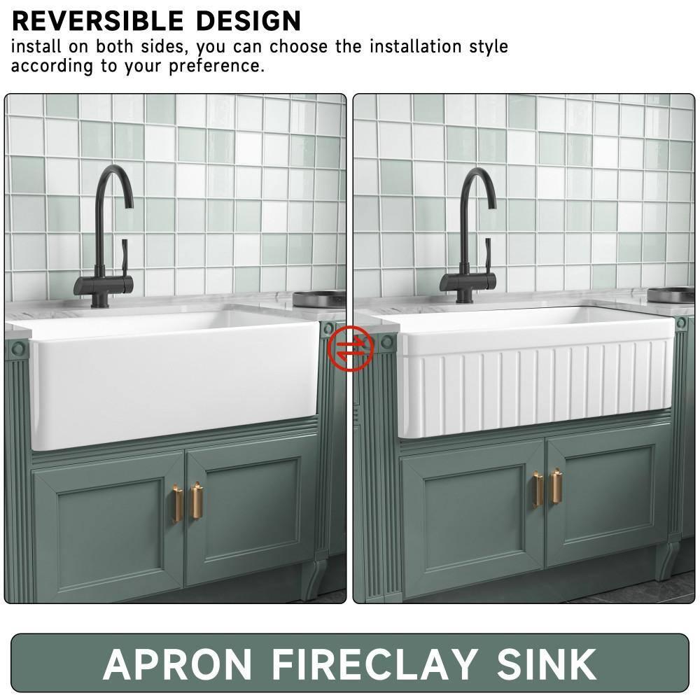 Apron Front Kitchen Sink 33" L x 18" W Single Bowl Fireclay with Bottom Grid and Basket Strainer