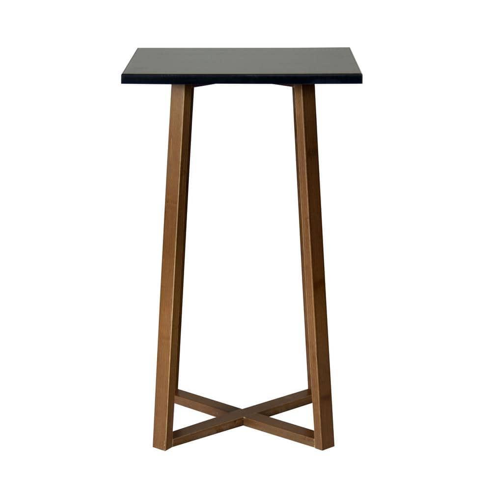Eccostyle Solid Bamboo Frame Square Side Table, Plant Stand - Caramel & Black
