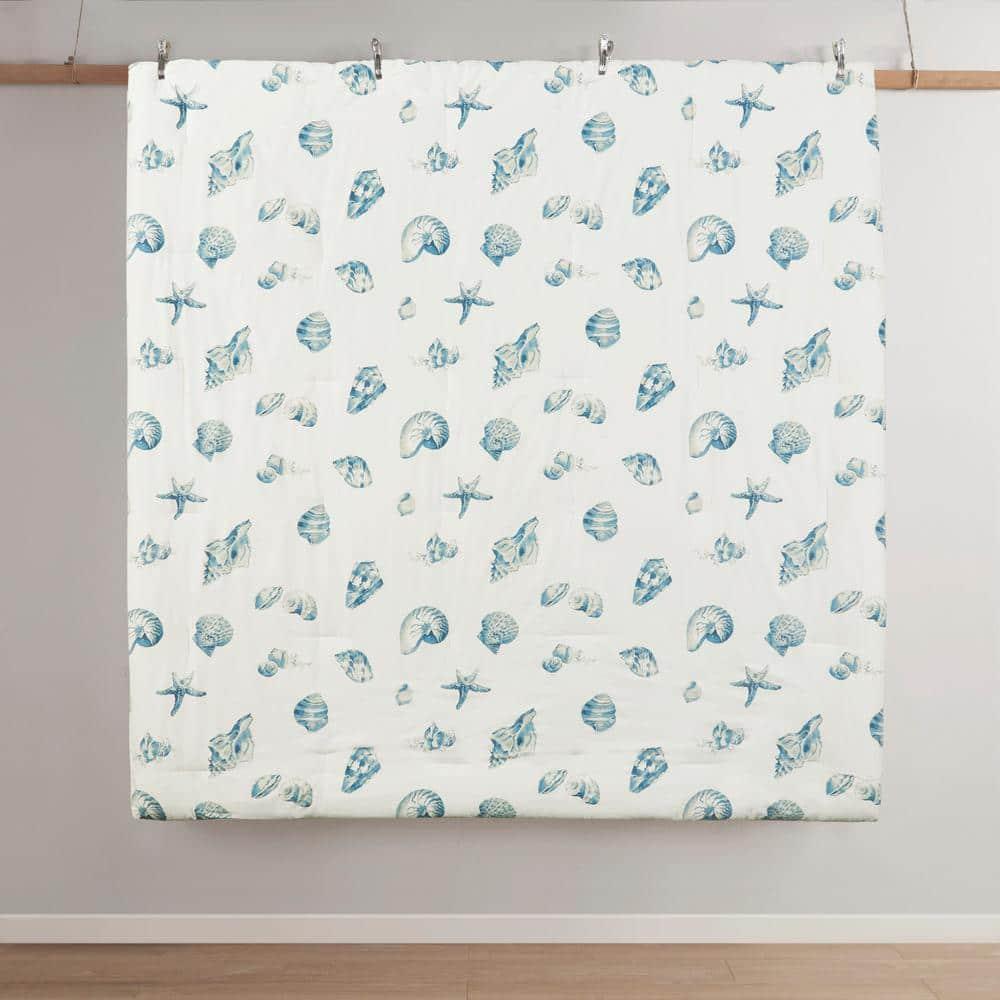 100% Cotton Duvet Cover, Seashells Duvet Cover Set Light Weight Bed Comforter Covers, Beach House Blue Ivory King/Cal King (106"x90") 3 Piece