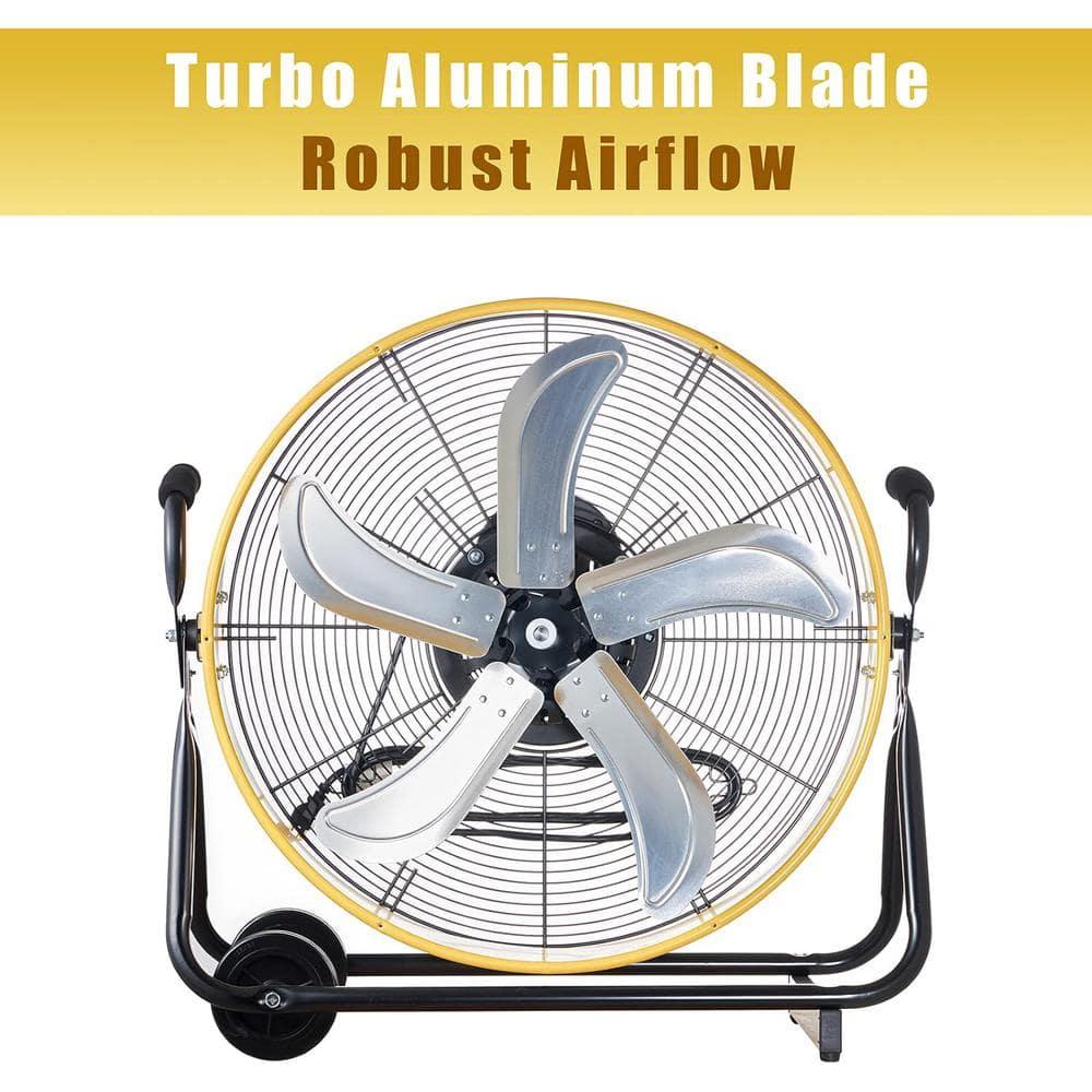 24 in. 3 Speeds High Velocity Internal Oscillating Barrel Floor Fan in Yellow with Powerful 1/4 Motor