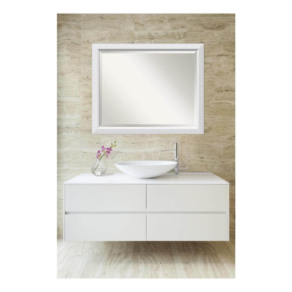 32" x 26" Blanco Wood Framed Bathroom Vanity Wall Mirror White - Amanti Art: Satin Finish, No Assembly Required