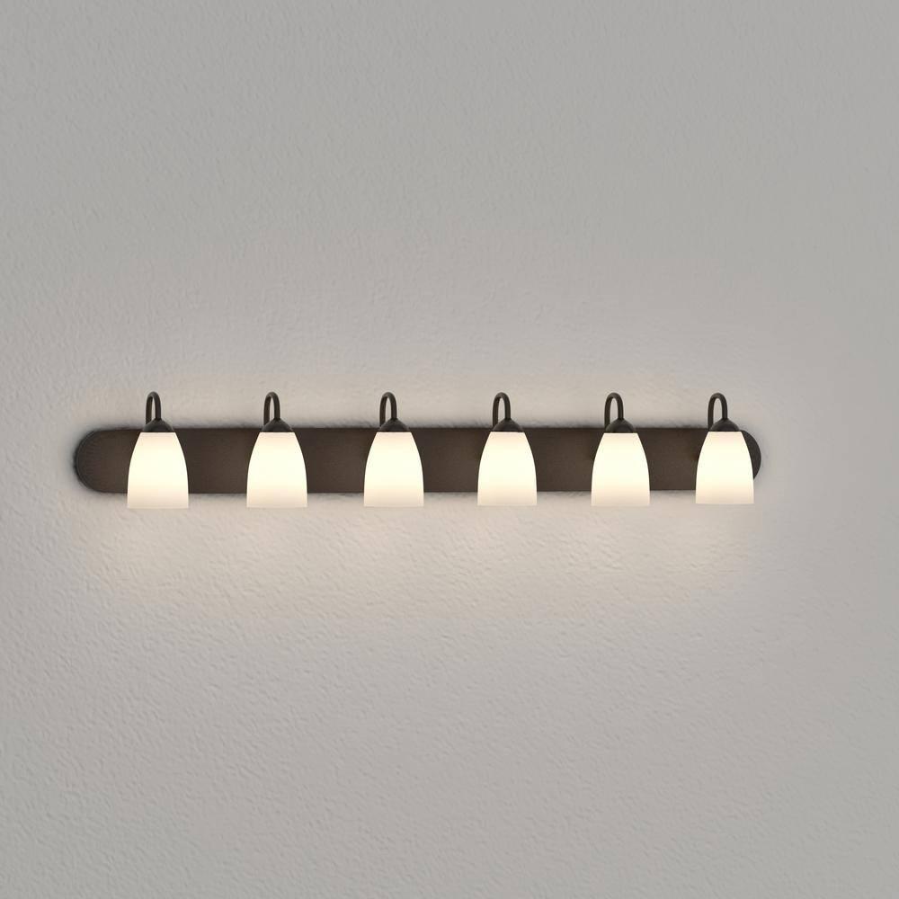 Progress Lighting Gather 6-Light Bath Bracket, Steel, Antique Bronze, Etched Glass Shades