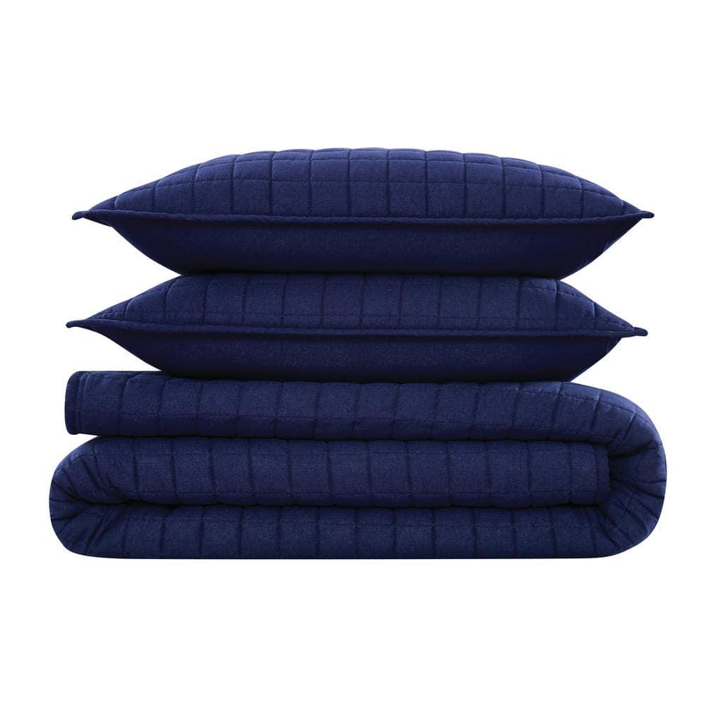 Brooklyn Loom 3pc Full/Queen Flax Linen Quilt Set Navy Blue