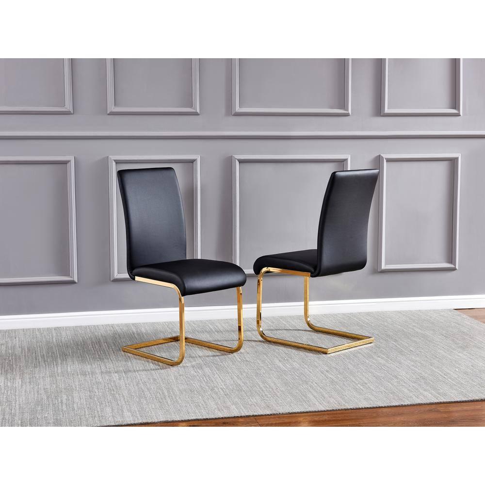 Alison Faux Leather Chrome Dining Side Chair in Black/Gold (Set of 2)