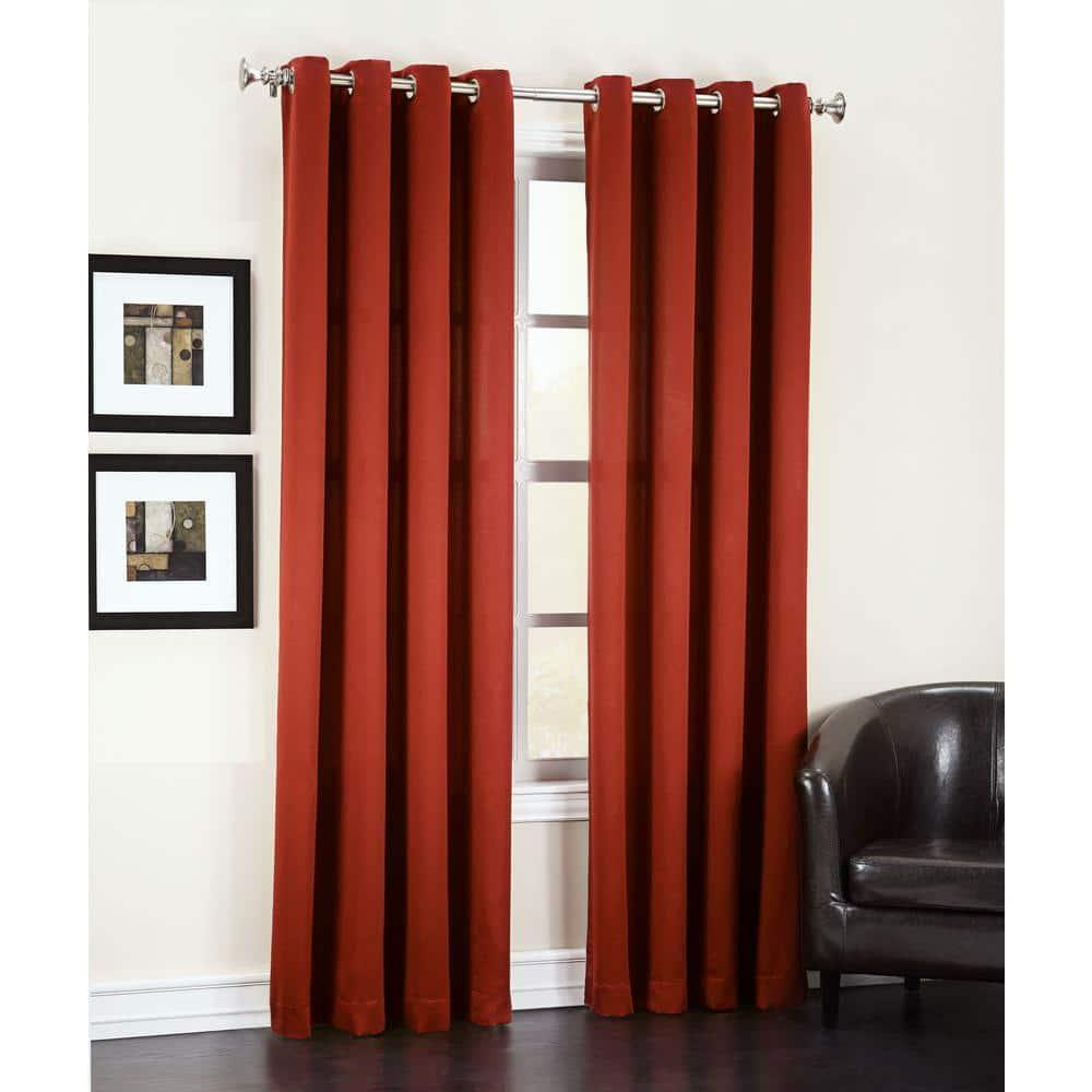 54"x63" Sun Zero Room Darkening Seymour Grommet Curtain Panel Brick Red: Modern Thermal Insulated, Energy Efficient