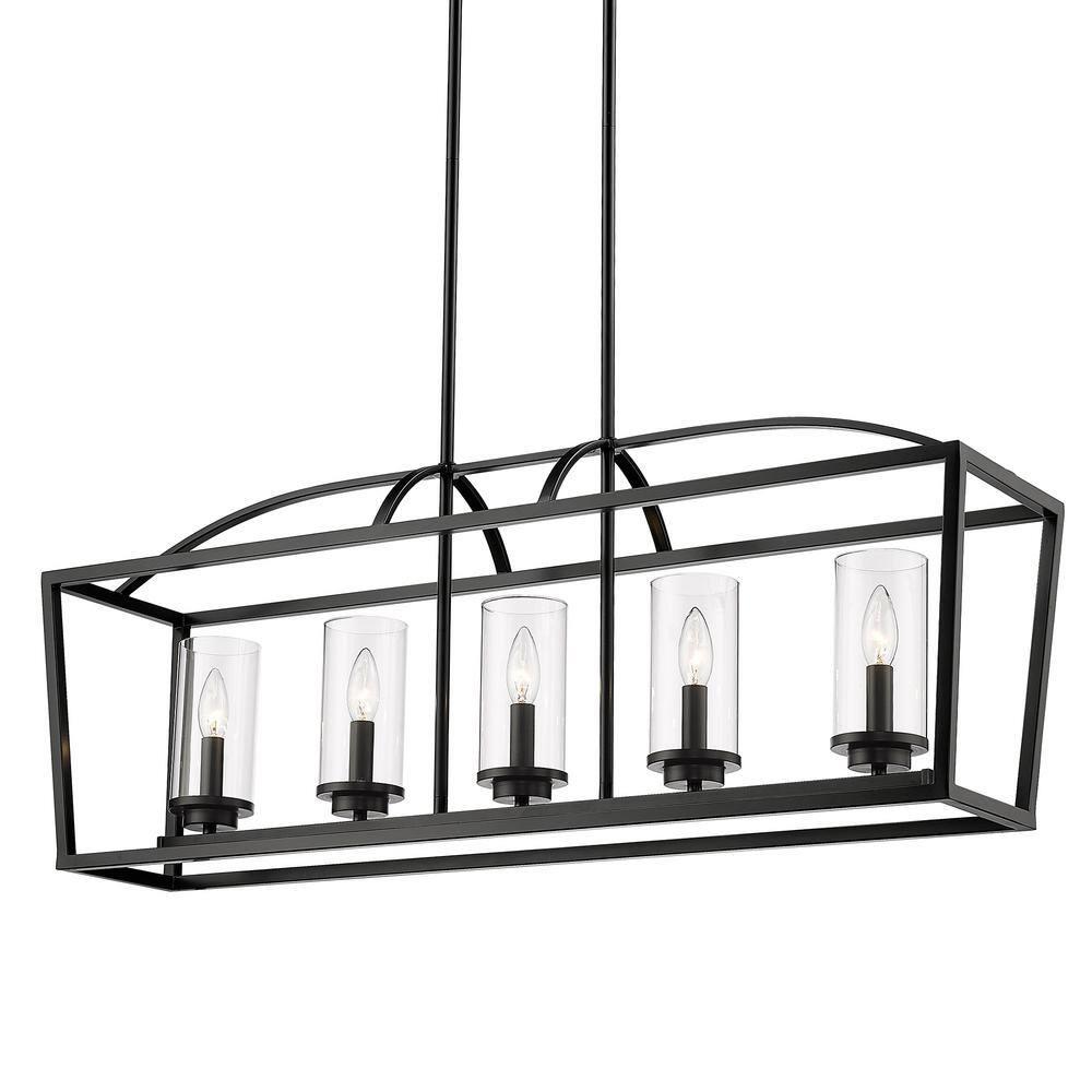 Golden Lighting Mercer 5-Light Linear Pendant in Matte Black with Clear Glass