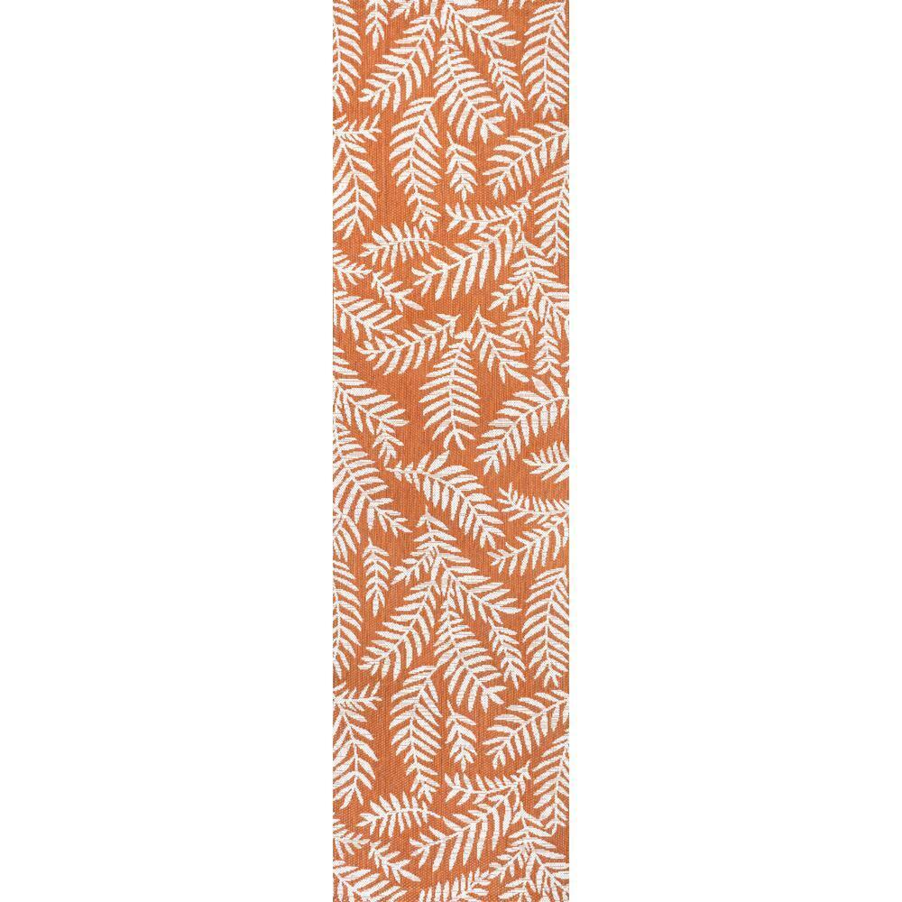 2' x 10' Nevis Palm Frond Indoor/Outdoor Runner Rug, Orange/Cream - JONATHAN Y