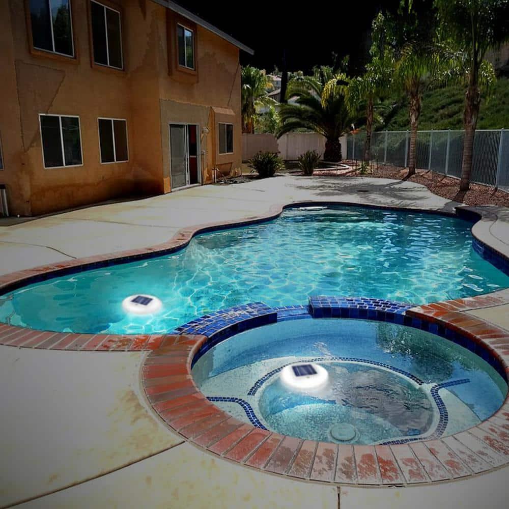 Solar Powered Integrated LED Outdoor Floating Pool Light (Set of 2)