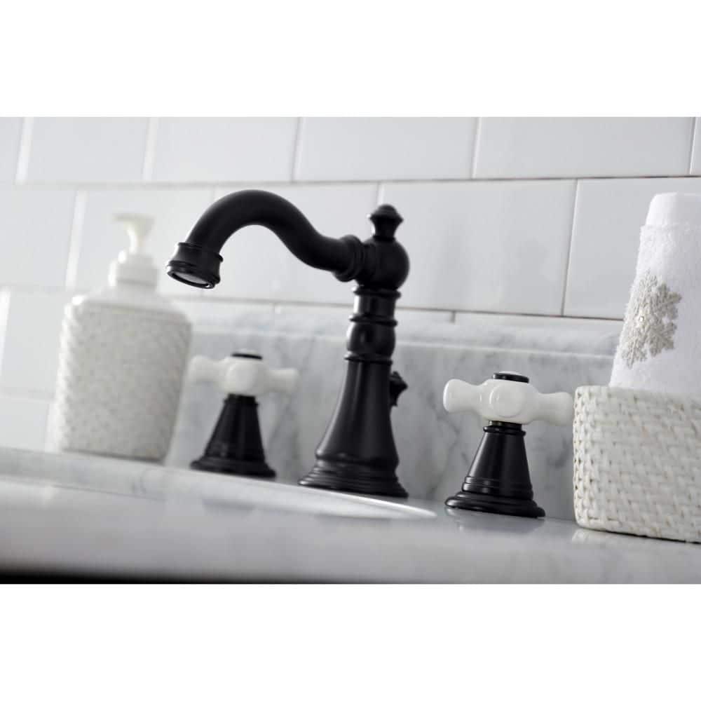 Kingston Brass FSC1970APX American Classic Widespread Bathroom Faucet with Brass Pop-Up, Matte Black