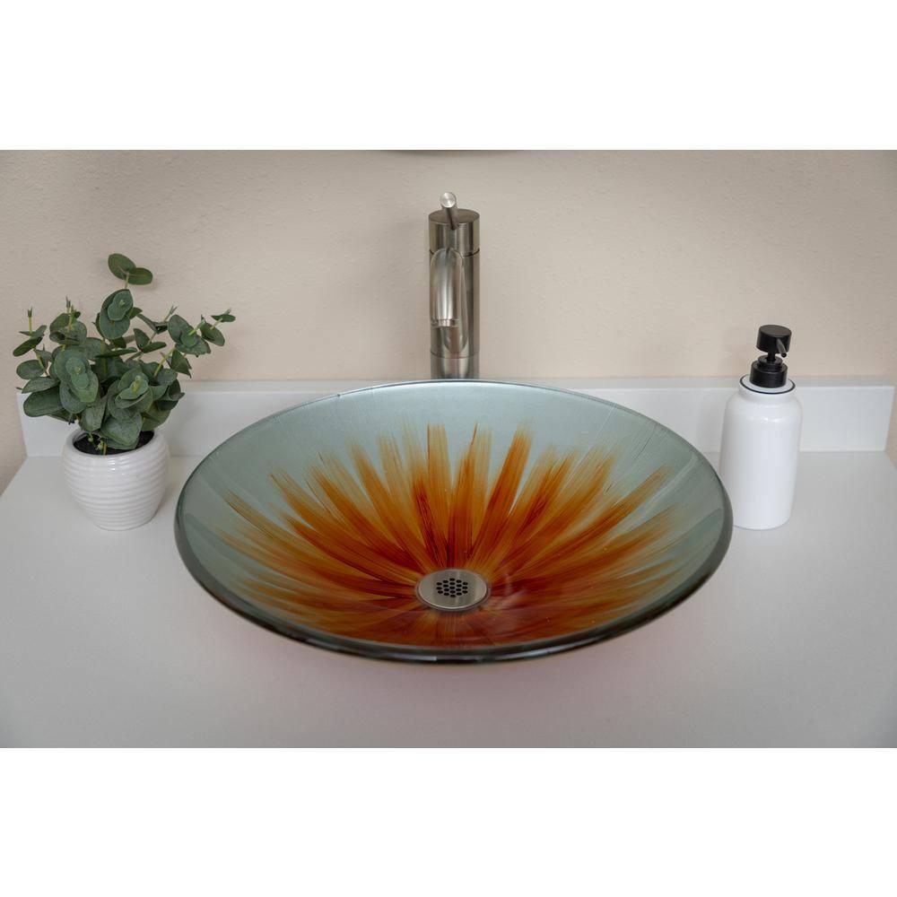 Eden Bath 18'' Orange Tempered Glass Circular Bathroom Sink