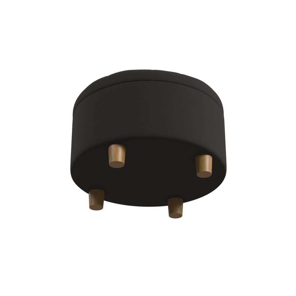 Tufted Round Storage Ottoman Velvet Brown - HomePop: Elegant Honey Oak Legs, Upholstered, Easy to Assemble