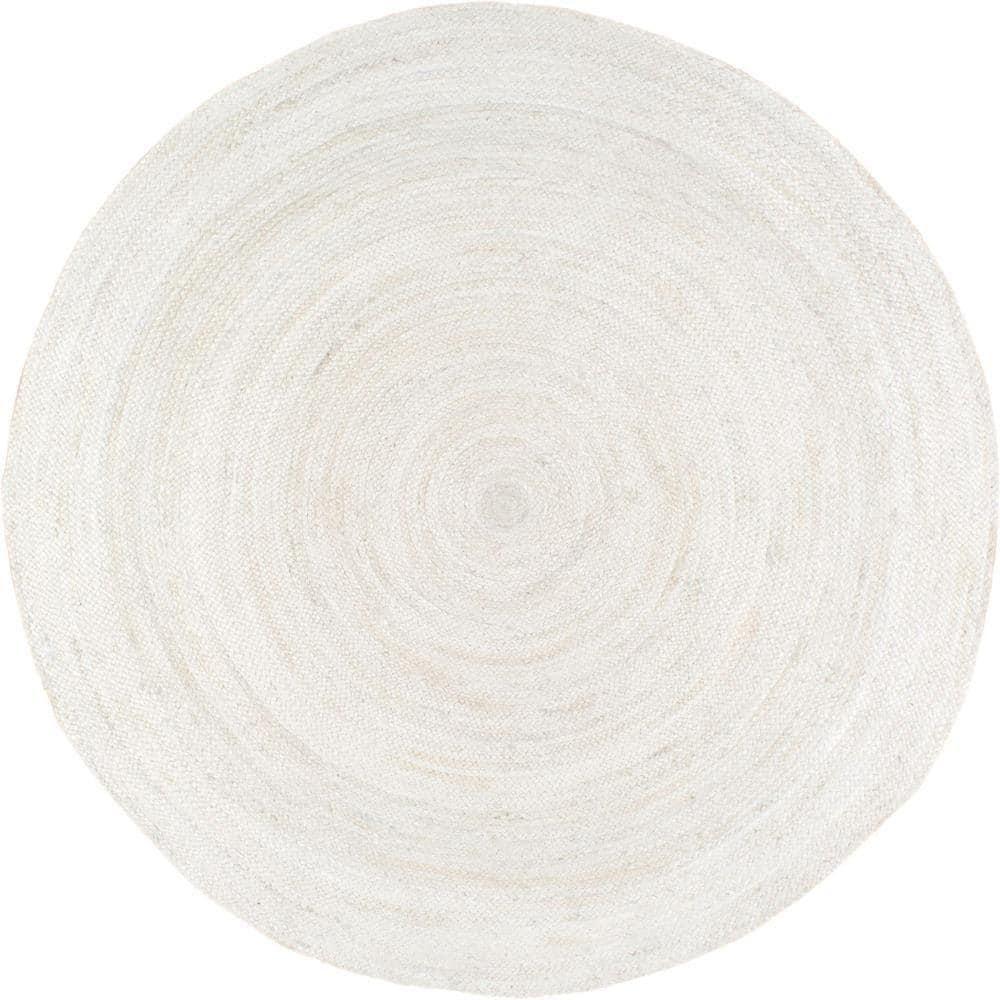 5' Round Hand Woven Rigo Jute Area Rug Off White - nuLOOM: Farmhouse Style, Low Pile, Indoor Use, Classic Pattern