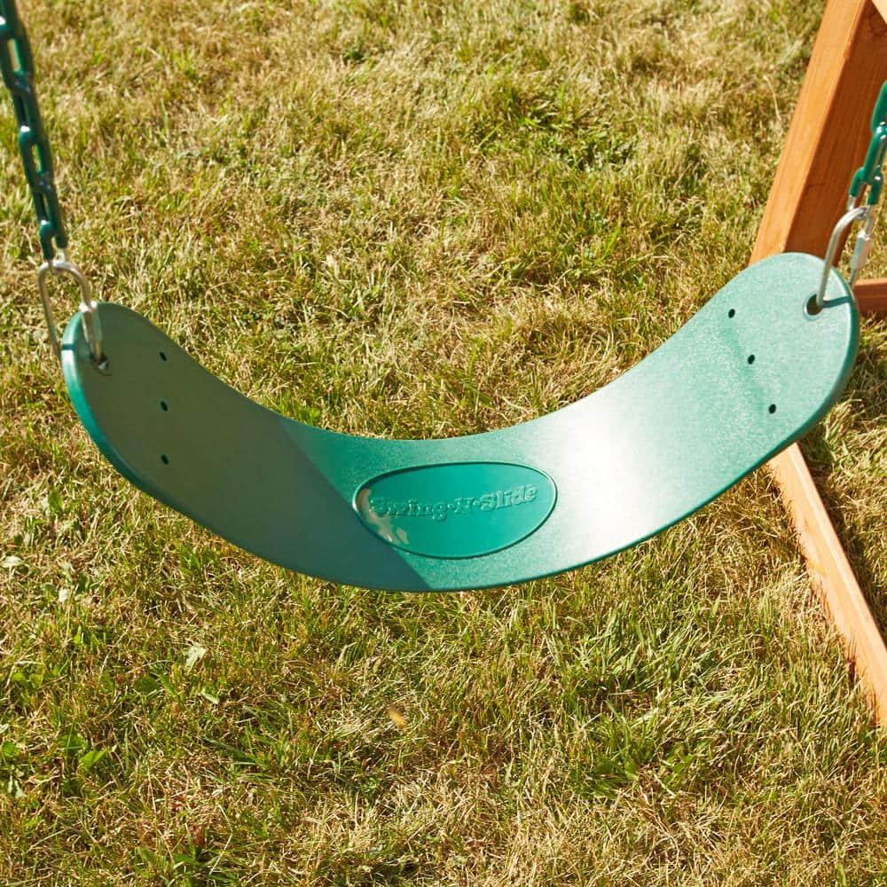 Swing-N-Slide Knightsbridge Wooden Backyard Swing Set with Alpine Wave Slide, Glider Swing, and Rock Climbing Wall