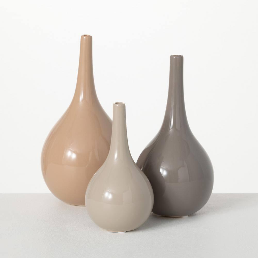 Sullivans Warm Glossy Ceramic Vase Set of 3, 10"H, 9"H & 7"H Multicolored