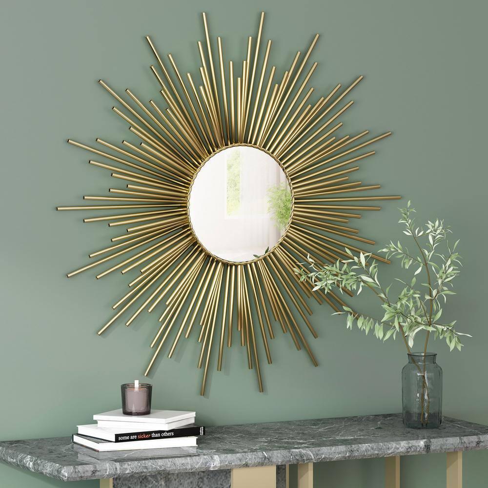 Noble House Jill Metal Sunburst Wall Mirror, Gold