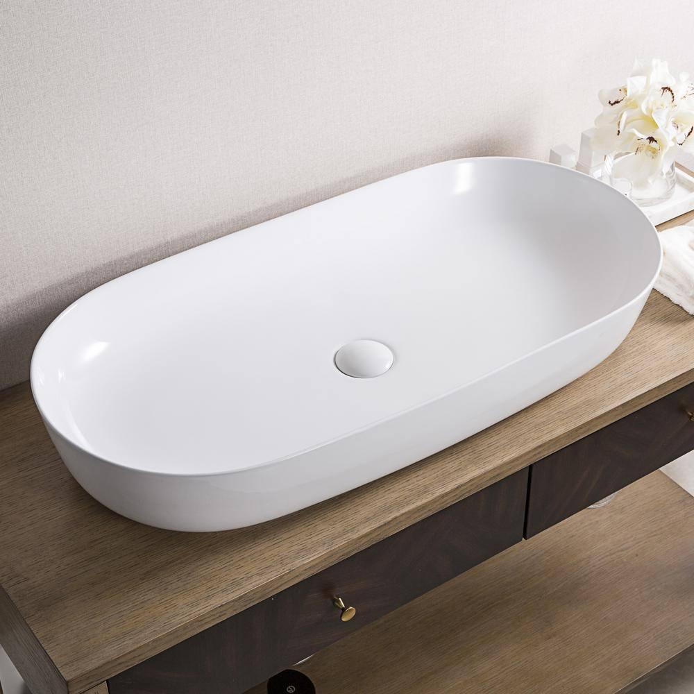 Ruvati RVB0432 Ruvati inch Bathroom Vessel Sink White Oval Above Counter Vanity Porcelain Ceramic