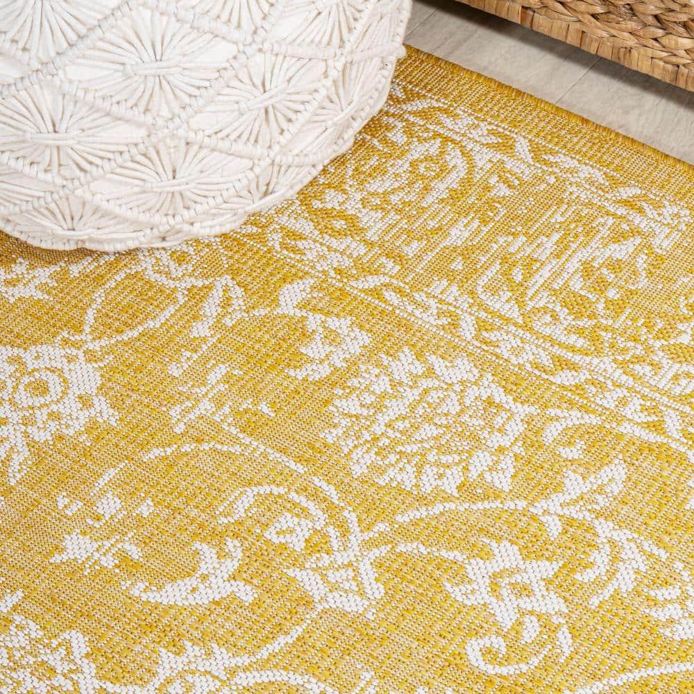 9' x 12' Tela Bohemian Textured Weave Floral Indoor/Outdoor Area Rug, Yellow/Cream - JONATHAN Y