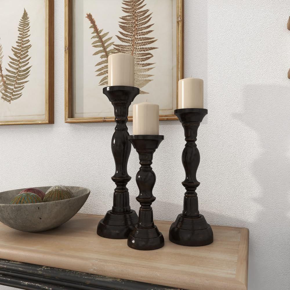 3 Piece Wood Tabletop Candlestick Set