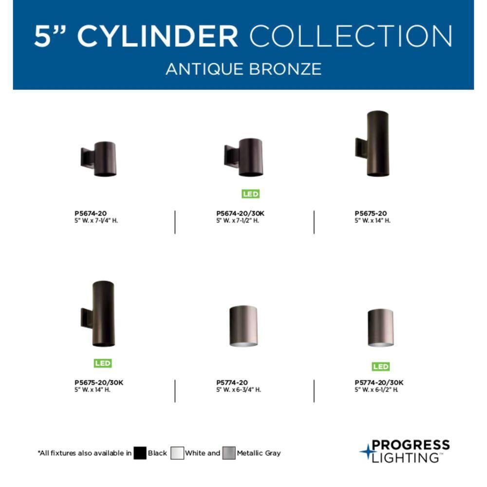 Progress Lighting, Cylinder, 1 Light, LED Flush Mount, Antique Bronze, Porcelain, Wet Rated
