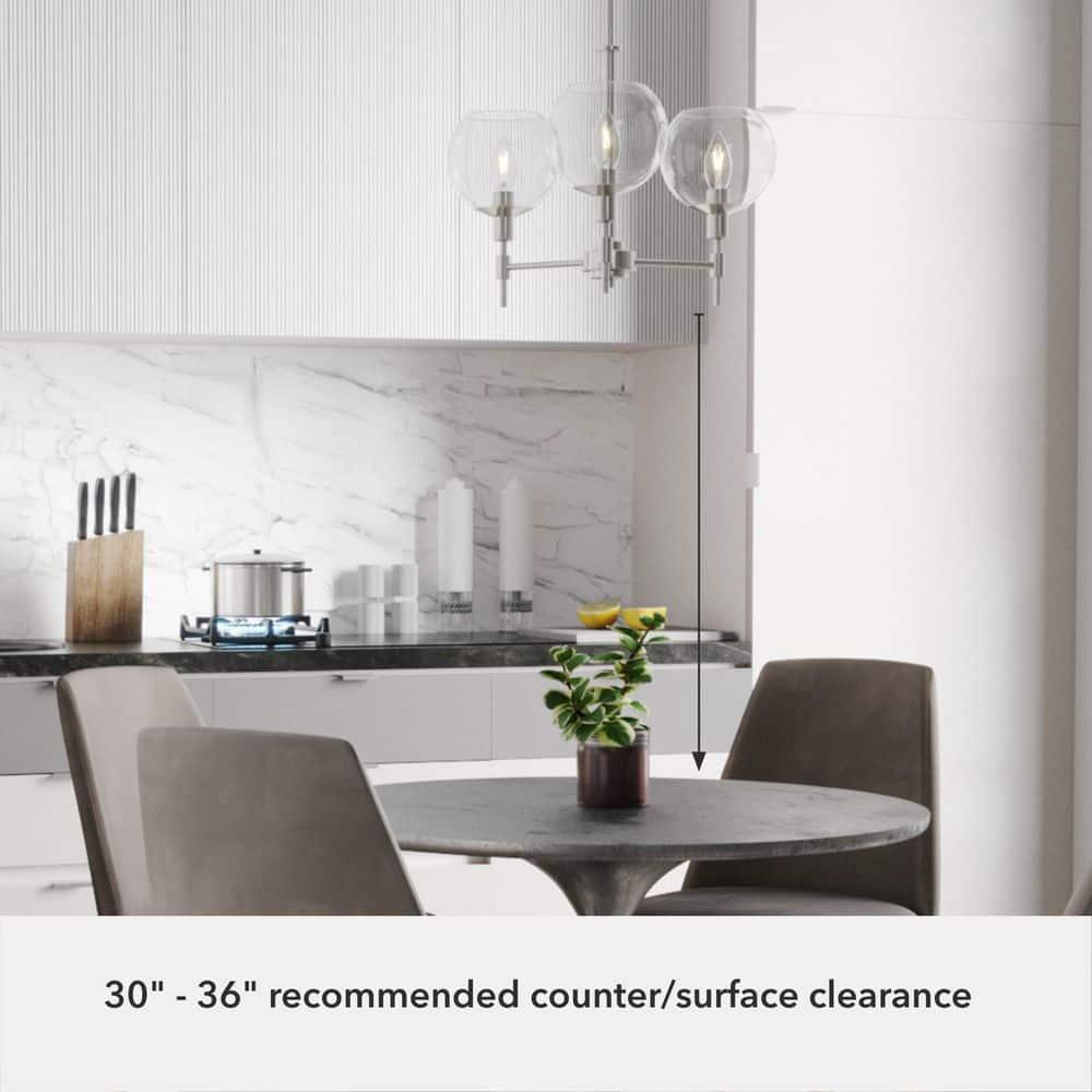 Hunter - Xidane 3-light Brushed Nickel, Medium Size Chandelier, Dimmable, Mid Century Modern Style, Candle Shaped, for Bedrooms, Kitchens, Dining, Living Rooms - 19740