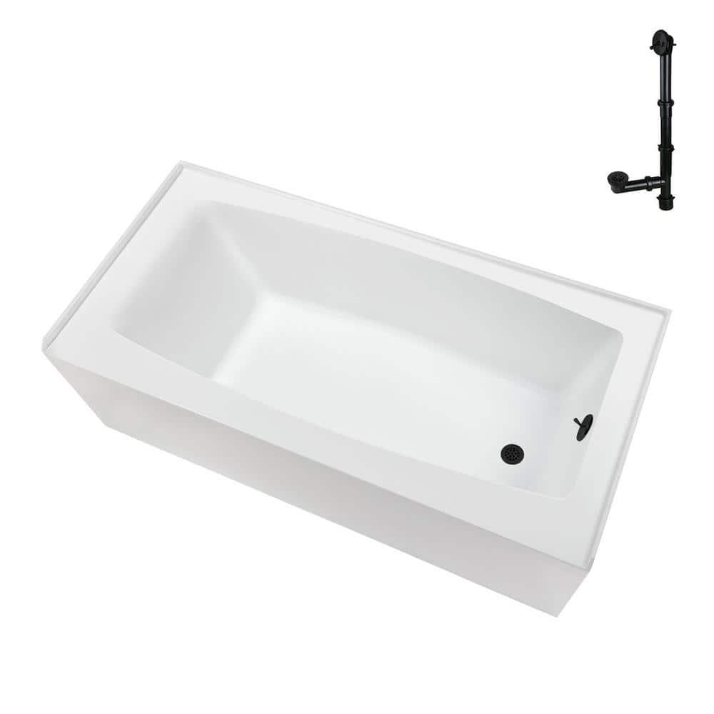 Streamline 60 in. x 30 in. Acrylic Right-Hand Drain Alcove Bathtub in Glossy White With External Drain