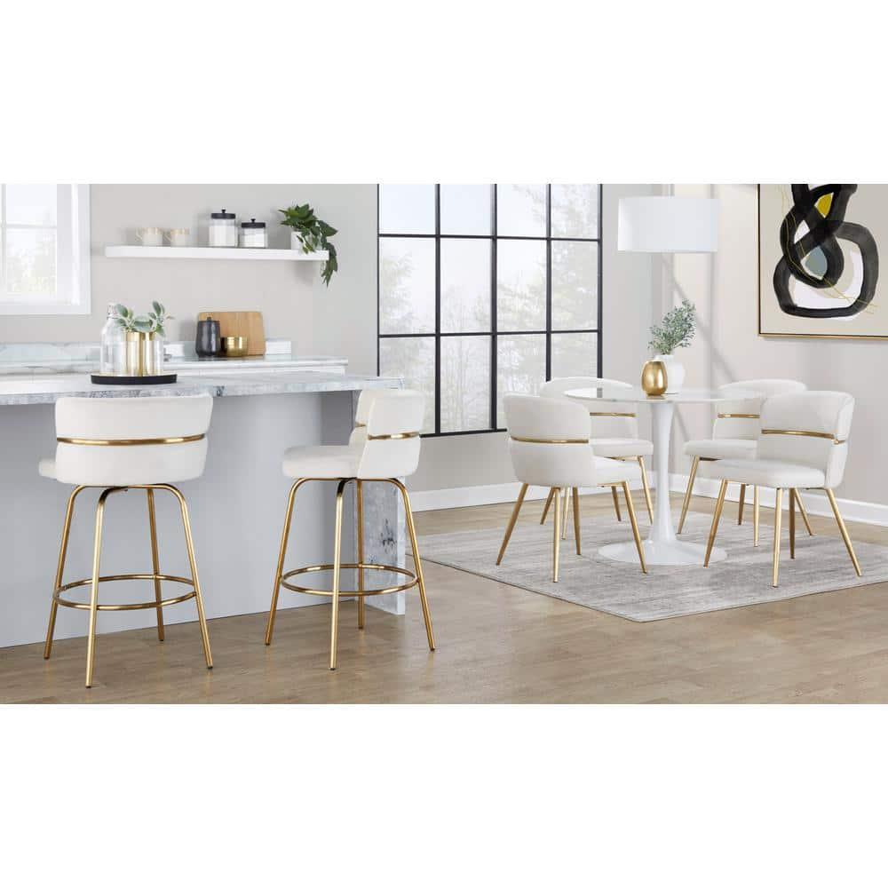 Set of 2 Cinch-Claire Counter Height Barstools Gold/Cream - LumiSource: Velvet Upholstery, Swivel, Metal Legs