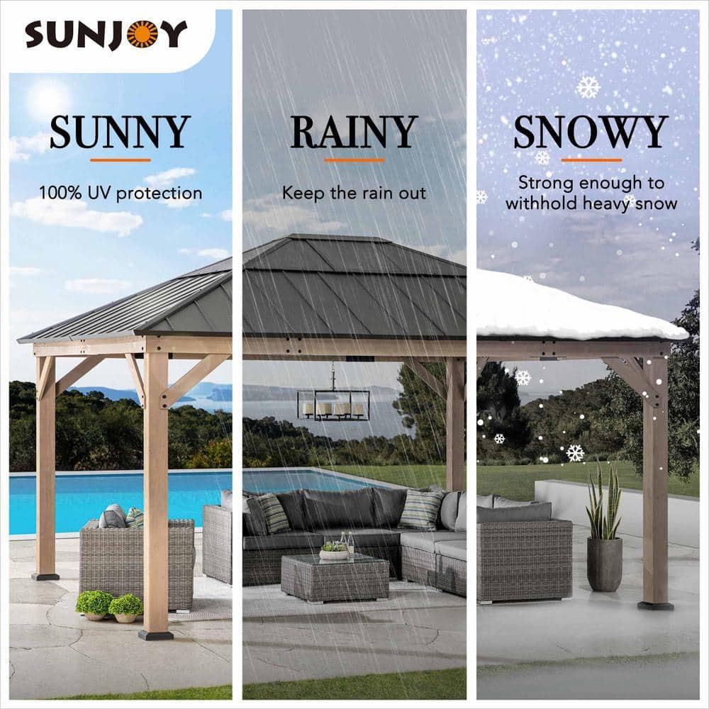 Sunjoy Sunjoy Hardtop Gazebo 13 x 15 ft. Standard Cedar Framed Wood Gazebo, Outdoor Patio Gazebo