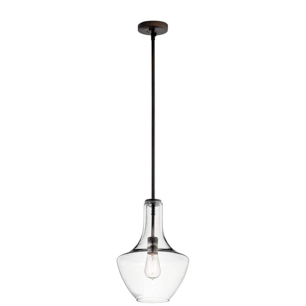 KICHLER Everly 15.25 in. 1-Light Olde Bronze Transitional Shaded Kitchen Bell Pendant Hanging Light with Clear Glass
