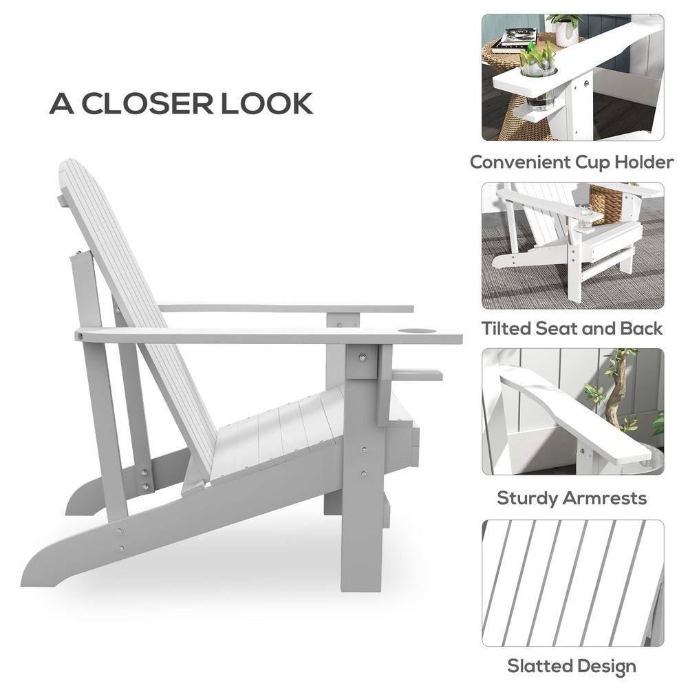 Outsunny Oversized Adirondack Chair, Outdoor Fire Pit and Porch Seating, Classic Log Lounge w/ Built-in Cupholder for Patio, Backyard, White