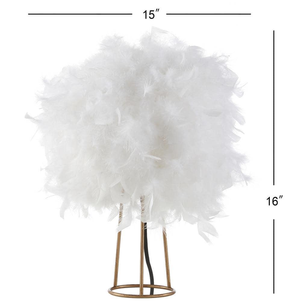 JONATHAN Y JYL9051A Stork 16" Feather Metal LED Table Lamp Contemporary Bedside Desk Nightstand Lamp for Bedroom Living Room Office College Bookcase LED Bulb Included, White/Gold