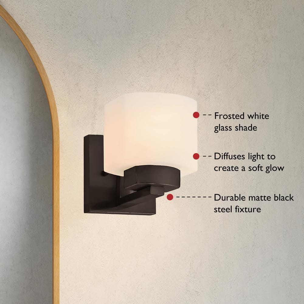 Design House Dove Creek Dimmable Wall Light Sconce with Frosted Glass, Matte Black