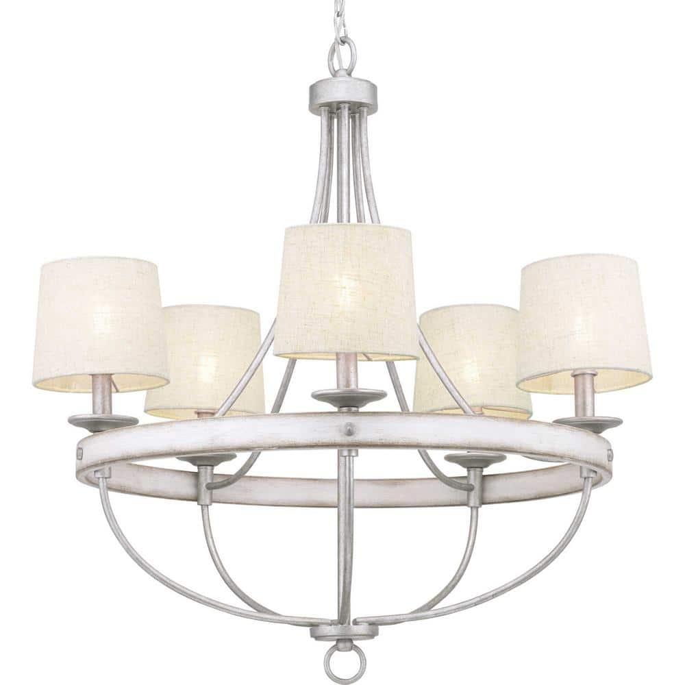 Progress Lighting Gulliver 5-Light Chandelier, Galvanized Finish, Wood Grained Texture Shade
