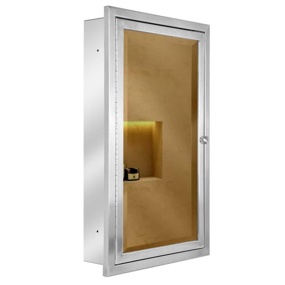 Head West Brushed Nickel Stainless Steel Recessed Medicine Cabinet Framed Accent Mirror - 16" x 26"