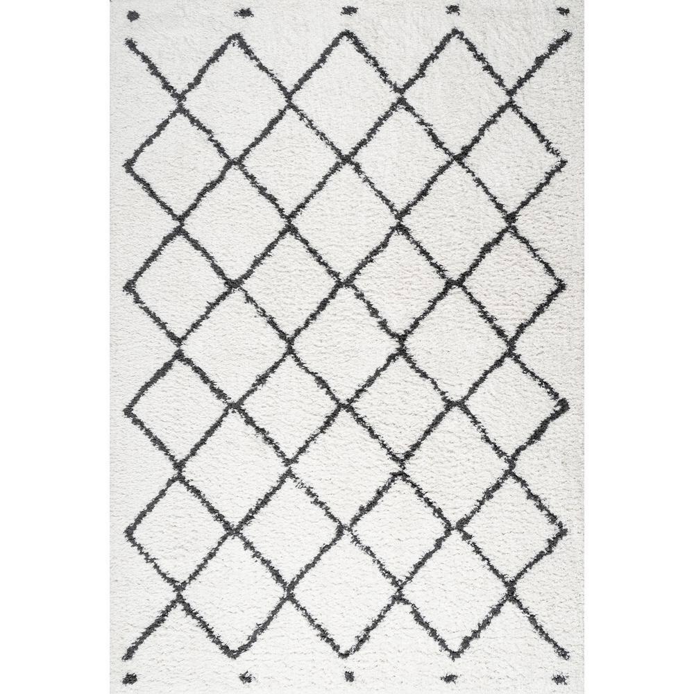 5'x8' Cami Moroccan Style Diamond Shag Area Rug, White - JONATHAN Y