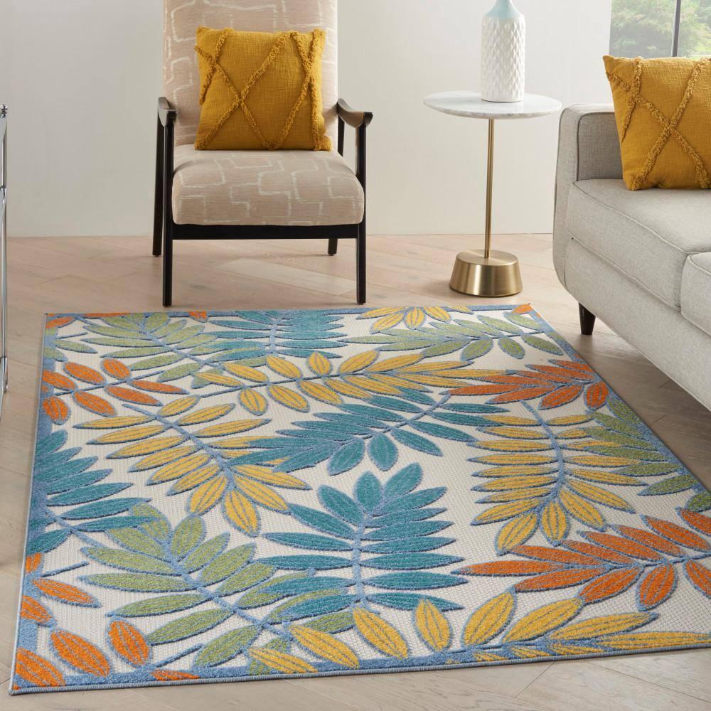 Nourison Aloha Floral Leaf Flatweave High-Low Indoor Outdoor Area Rug Ivory/Multi 5'3" x 7'5"