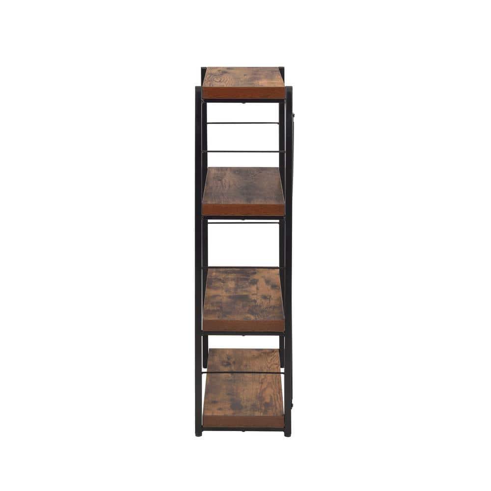 4 Tiered Metal Framed Wooden Bookshelf Weathered Oak Brown and Black - Saltoro Sherpi
