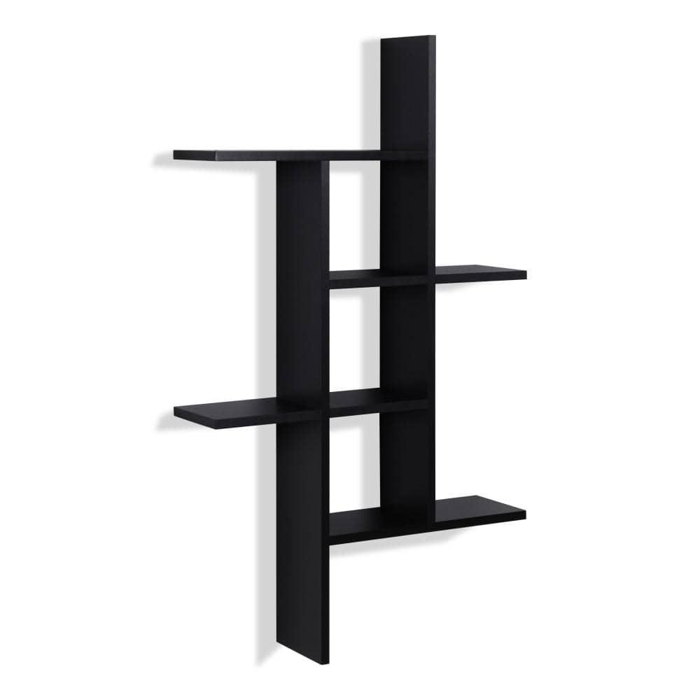 Danya B. 40" x 24" Cantilever Wall Shelf Black: Modern Laminated MDF, 4-Tier Storage, Includes Mounting Hardware