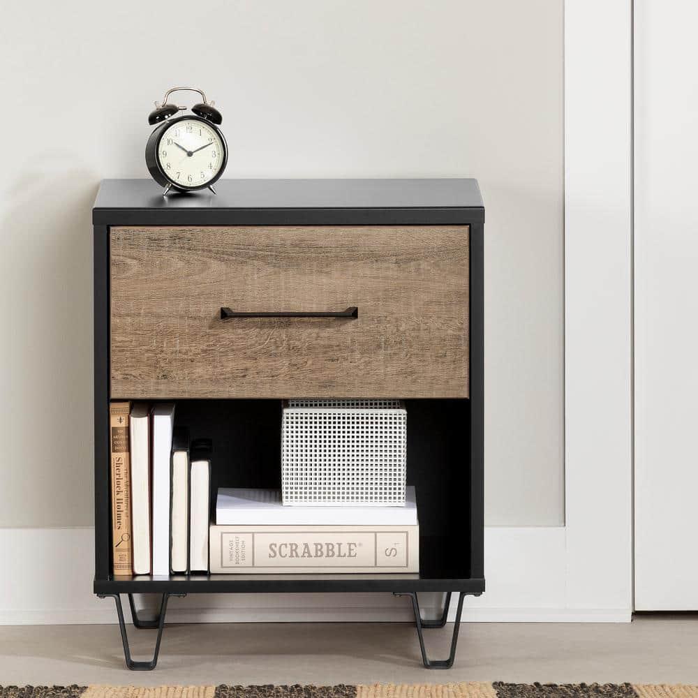 Arlen 1-Drawer Nightstand Weathered Oak and Matte Black