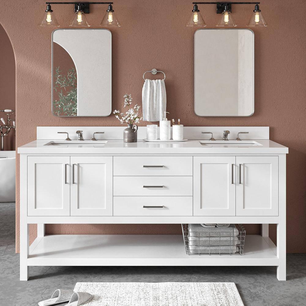 Ariel S073dwqrvo Magnolia 72" Free Standing Double Basin Vanity Set - White / Pure White
